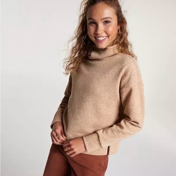 Calia Lunar Jacquard Funnel Neck Sweatshirt Pullover Tan Size Small - Picture 1 of 10